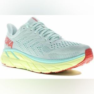 HOKA Women's Clifton 7, Morning Mist/Hot Coral